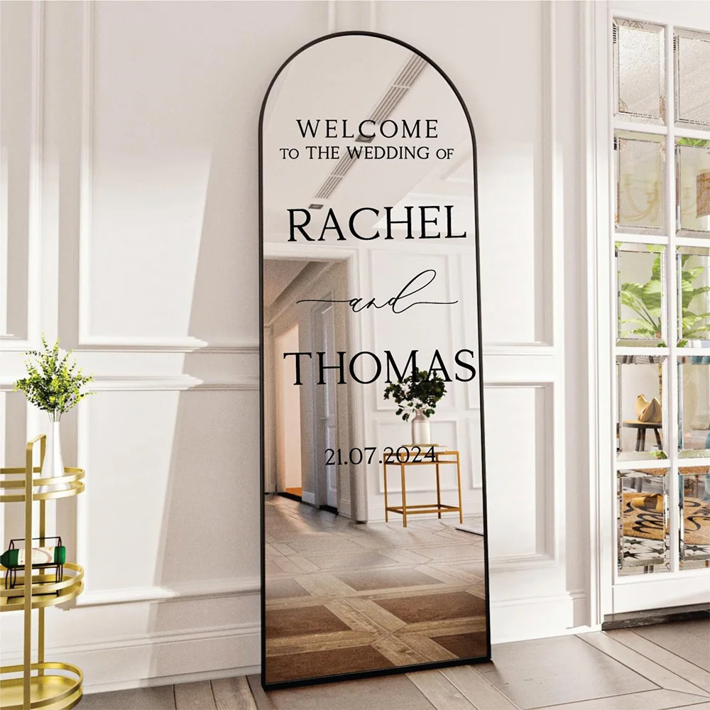 Personalized Mirror Decal Wedding Sign Stickers Decor Welcome To The Wedding Mirror Vinyl Decal Custom Mrs Mr Name Initias Texts