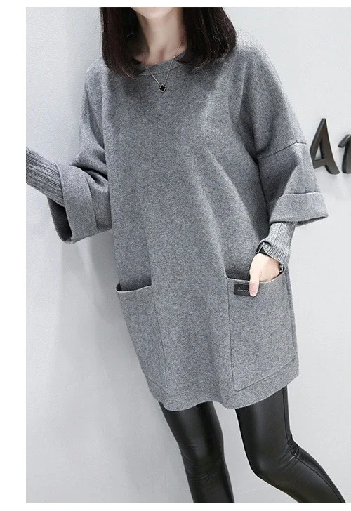 New Plus Size Women's Loose Fitting Patchwork Long Sleeved Jacket, Mid to Long Length Solid Color Hoodie