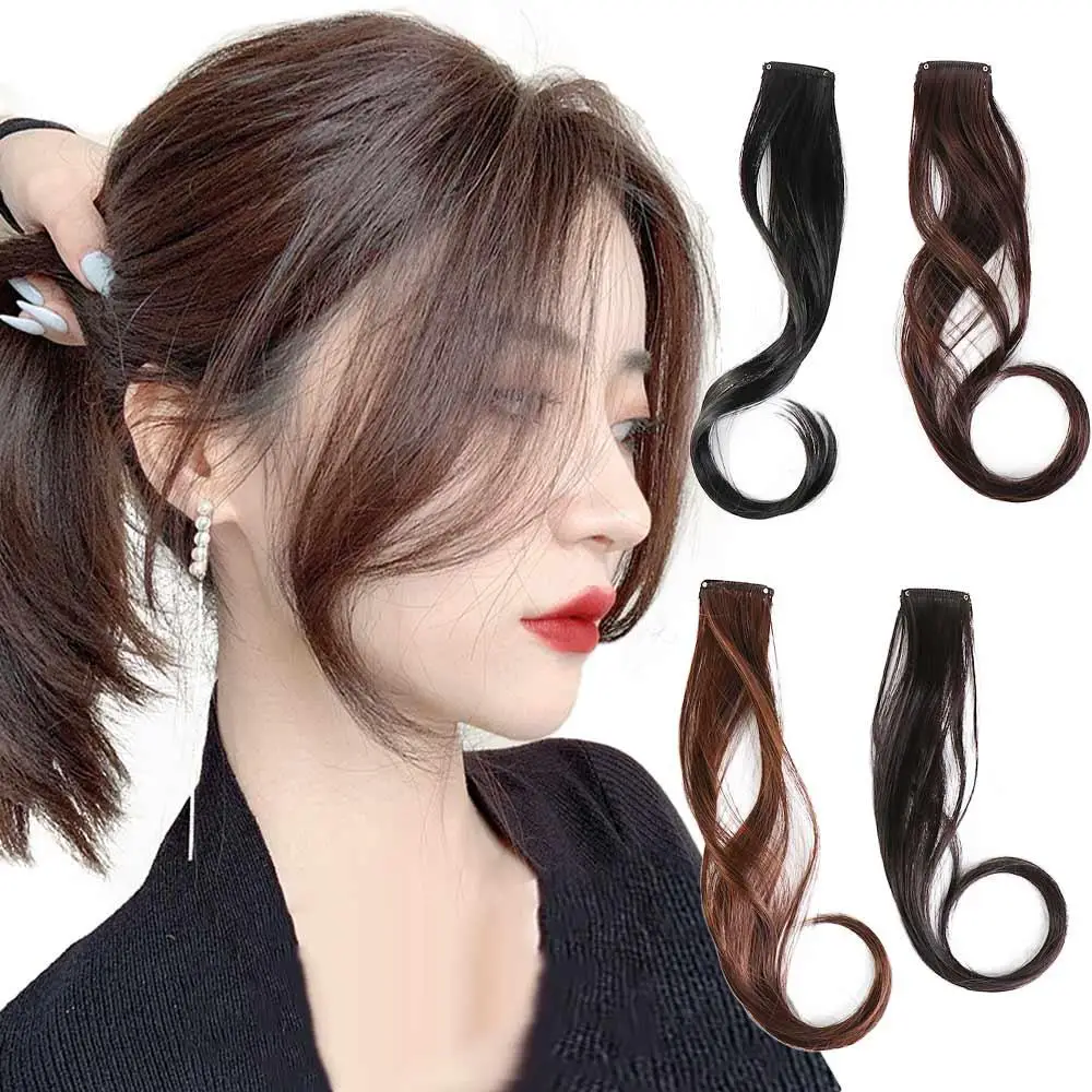 Women Brown Natural Heat Resistant Fiber Synthesis Wig French Oblique Bangs Middle-part Bangs Hair Extensions Hair Accessories