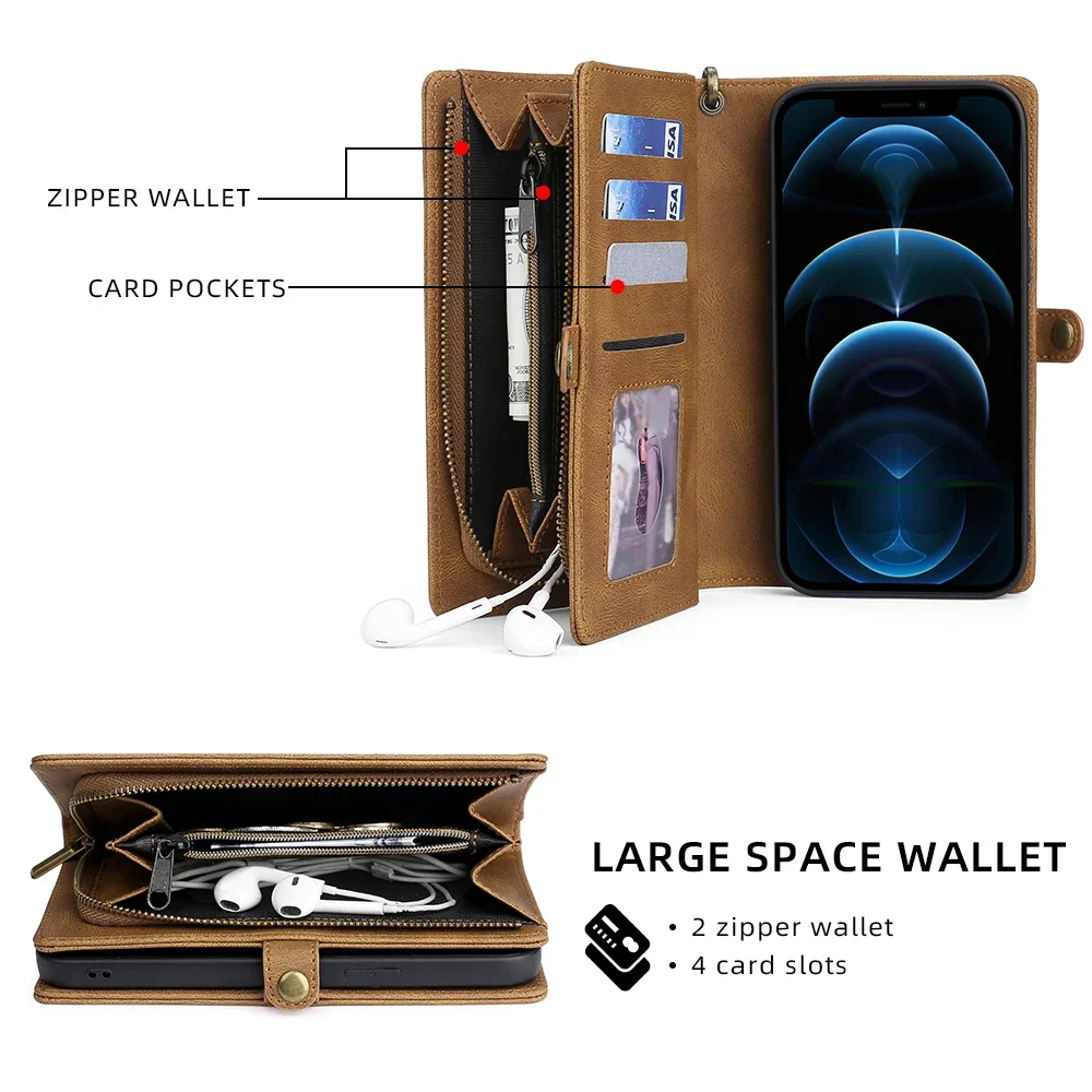 Wallet PU Leather Phone Case Cover For iPhone 16 15 Pro Max iPhone 16 15 Plus with Card Slots Zipper Wallet Design Phone Cover