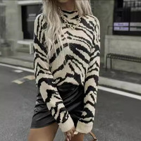 Women's sweater autumn and winter new sweater fashion half turtleneck long sleeve loose zebra pattern street trendy sweater