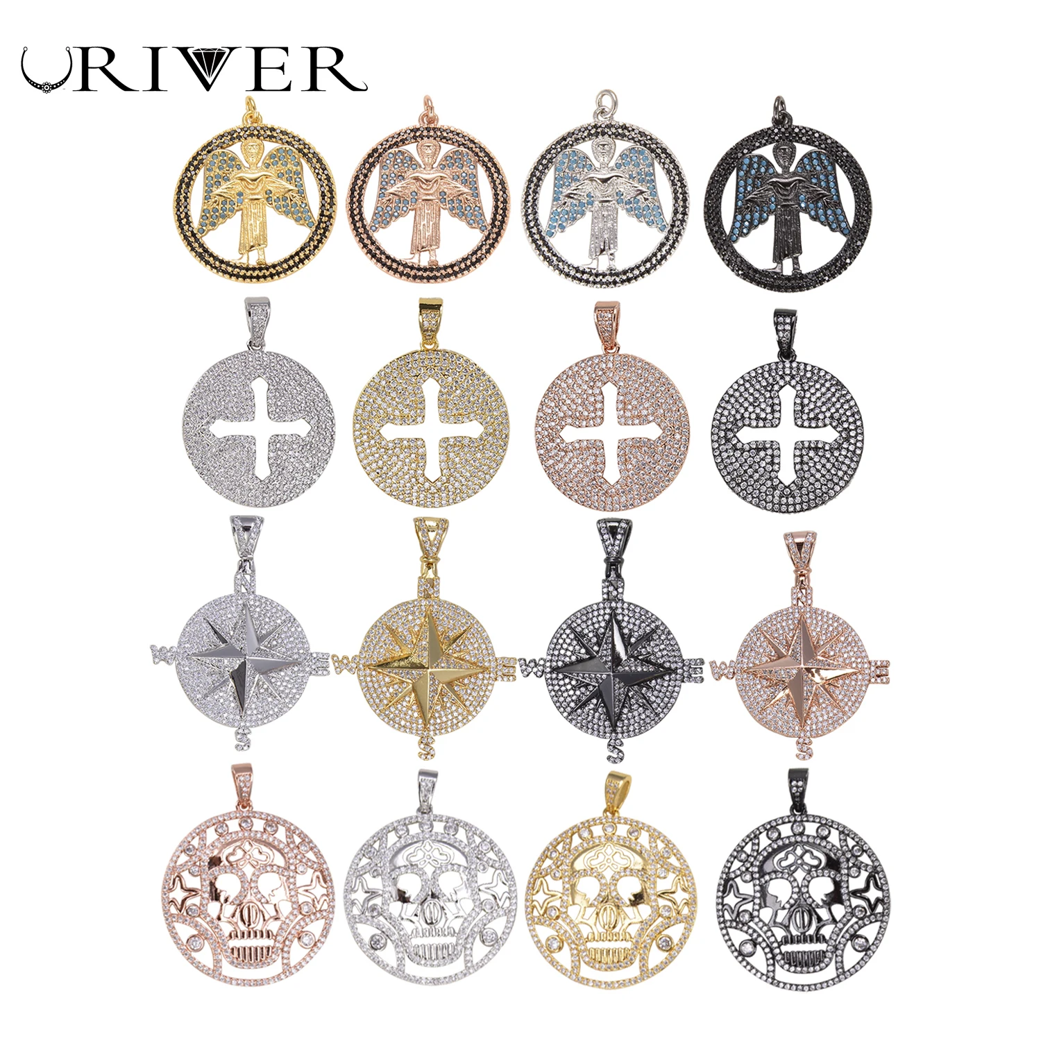 Fashion Round Pendants Angel Cross Star Grimace Pendant Paved Zircon Luxury Accessories DIY Necklace Bracelet Jewelry Findings