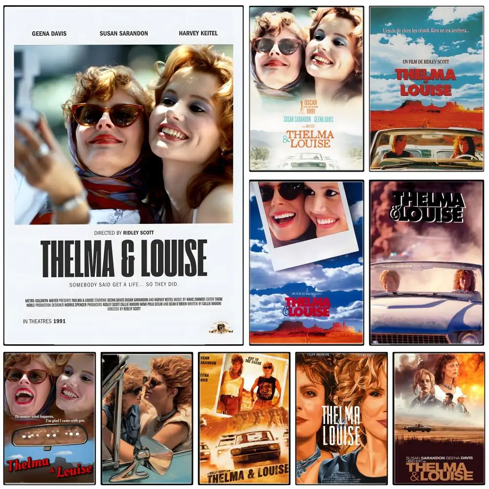 Affiche rétro des années 90 du film Road Movie T-Thelma L-Louise, autocollant artistique auto-adhésif en papier imperméable, décoration murale pour café, bar, chambre