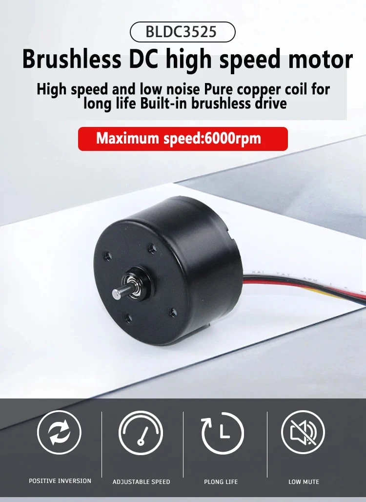 Motor 3525 de 5 fios, motor dc sem escova, 12v/24v, baixo ruído, bldc, sem freio, velocidade ajustável para equipamentos de automação