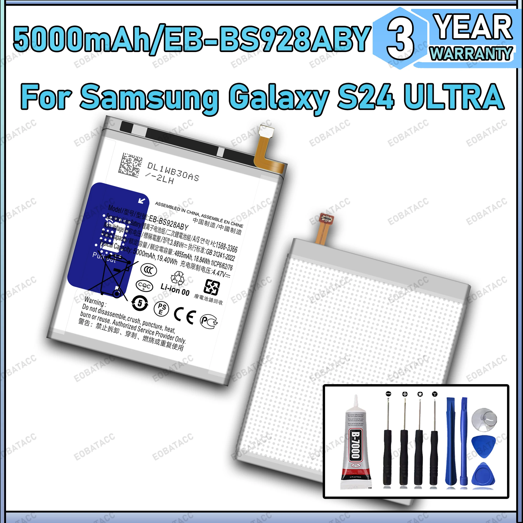 

100% New Zero Cycle EB-BS928ABY Battery For SAMSUNG GALAXY S24 Ultra Replacement Batteries batteria+Free tools