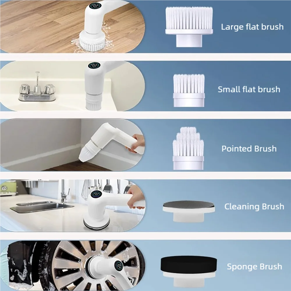 TINSOL فرشاة تنظيف كهربائية جديدة متعددة الوظائف 5 رؤوس فرشاة فرشاة تنظيف محمولة فرشاة تنظيف أحذية المطبخ والحمام