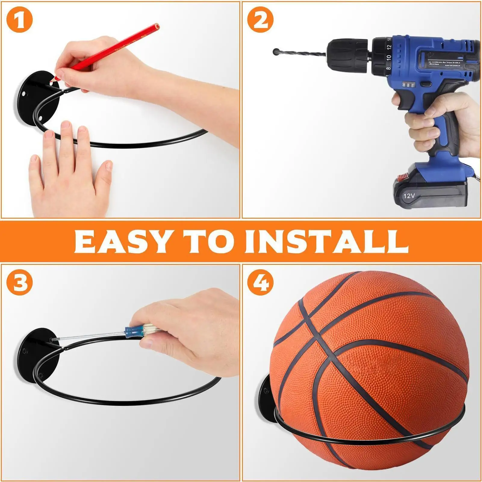 1pc Metal Wall Mounted Sports Ball Display Stand For Basketball Football Volleyball Durable Wall Storage Rack
