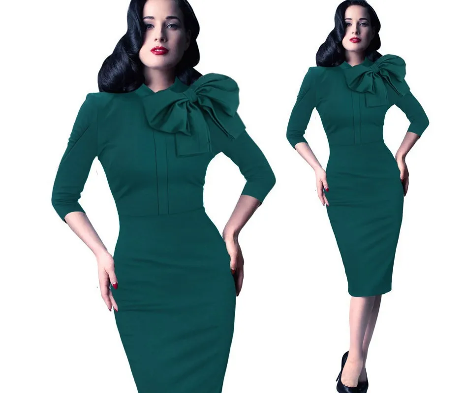 AliExpress popular European and American professional dress, seven-quarter sleeve waist pencil skirt, bow dress skirt