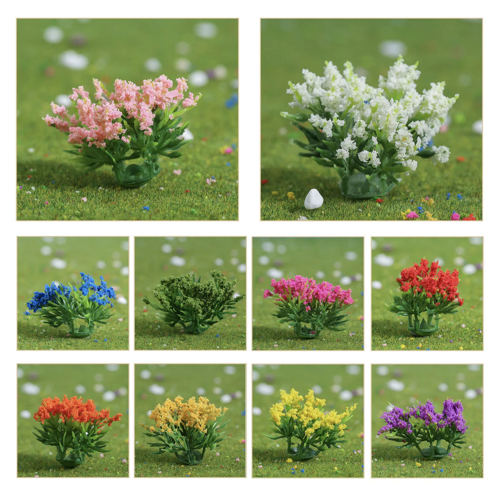 50pc Mini Artificial Flower Clusters DIY Miniature 3cm/5cm Colorful Vegetation Groups DIY Micro Landscape Railway Diorama Garden