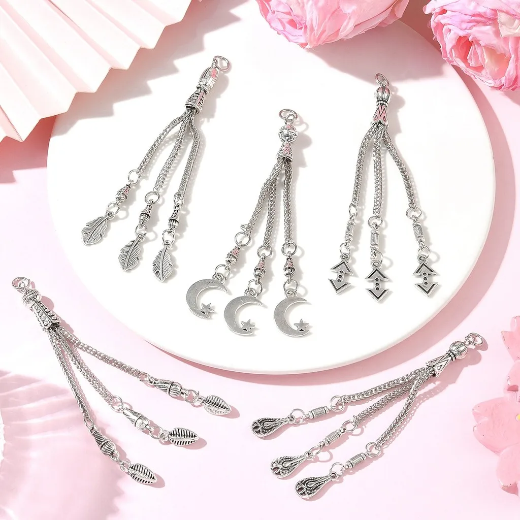 5Pcs Mixed Shape Alloy Curb Chain Tassel Charms, DIY Accessories for Bracelets and Necklaces Making view 5