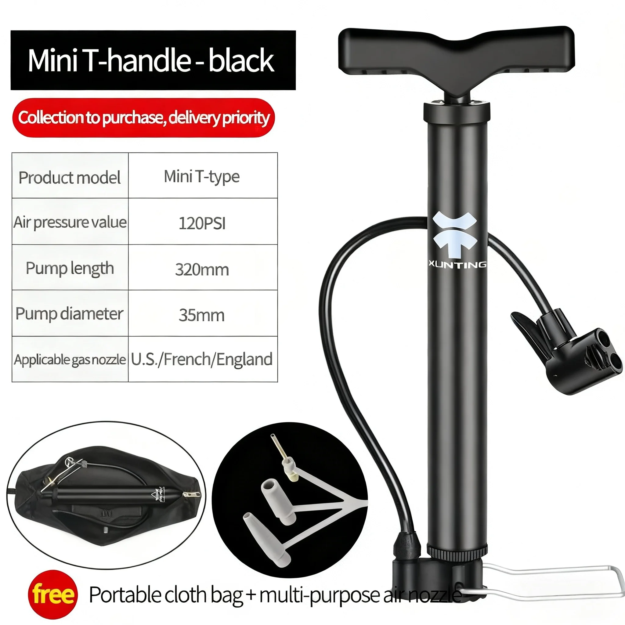 Xunting Mountain Bike Road Bike Pump MAX 140PSI Riding Portable Mini Bicycle Pump Basketball Toy Inflatable Tube Riding