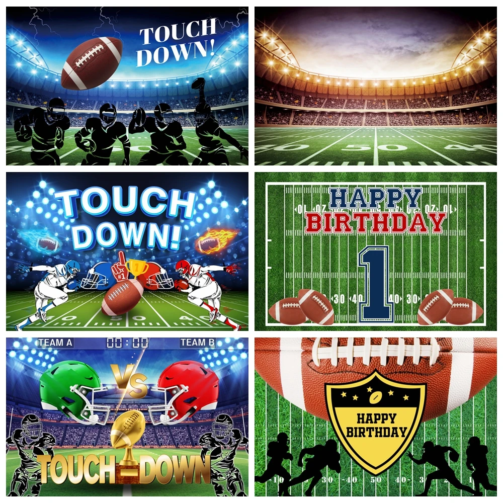 

American Super Bowl Theme Backdrop Touch Down Rugby Field Sport Stadium Happy Birthday Party Decoration Photography Background