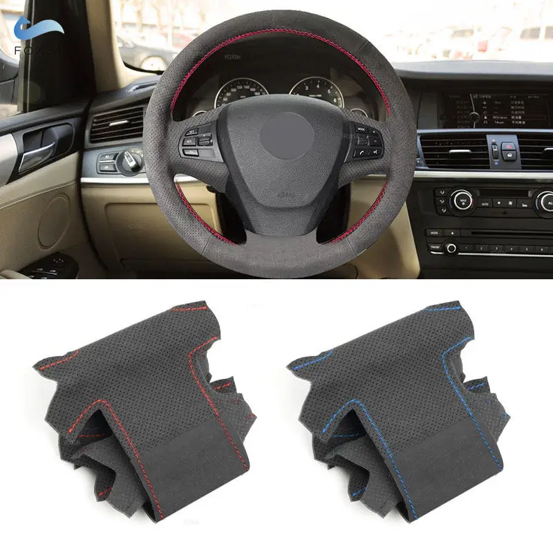 DIY Braids Cover on Car Steering Wheel For BMW X3 F25 2011-2016 X5 F15 2013 2014 2015 2016 2017 Hand-stitched Suede Leather Trim