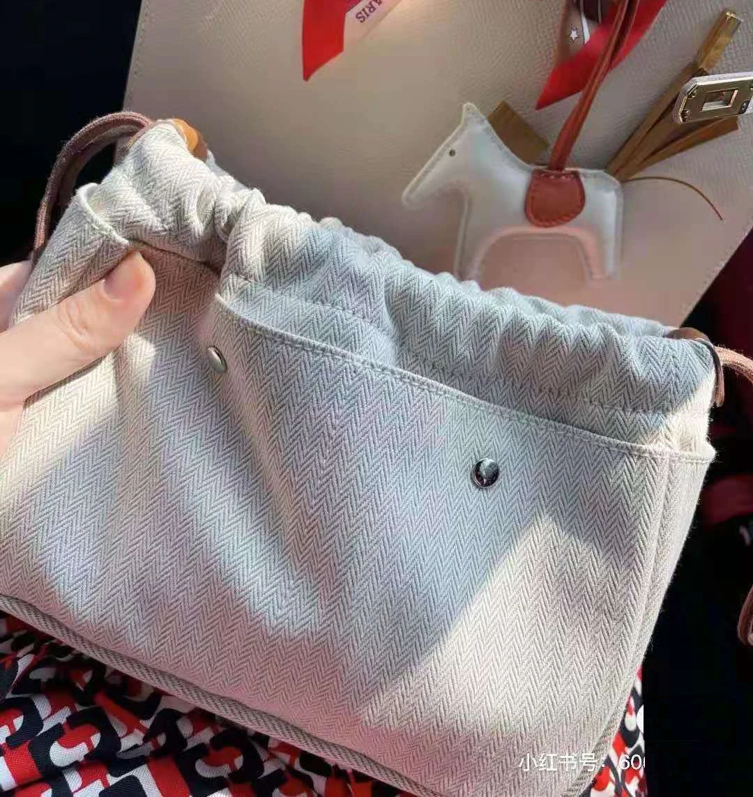 Pochette en coton avec multi-espaceurs en cuir de vache, sac à doublure, sacs à cosmétiques en lin, sacs de rangement