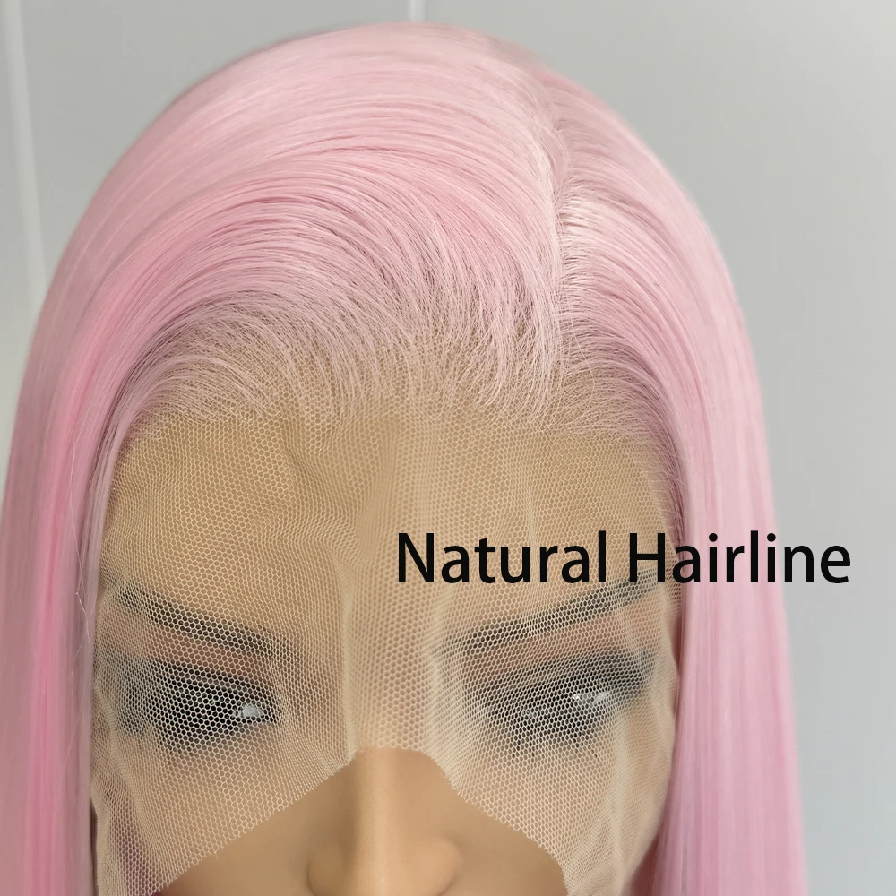 Pastel Pink Straight Synthetic Lace Wig Long Silk Straight Wig Frontal Lace Wigs for Women Cosplay Ready to Wear Light Pink Wig