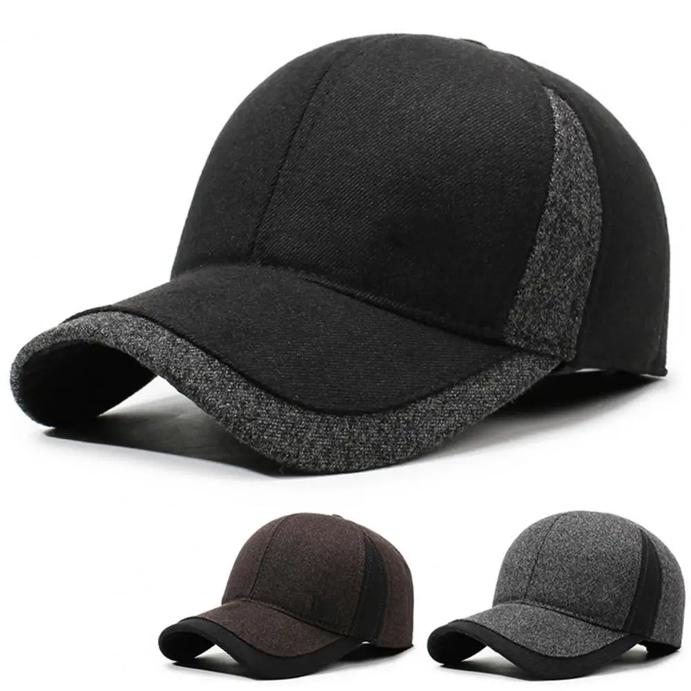 Connectyle New Fashion Winter Hats with Brim Earflap Fitted Visor Hat Warm Faux Fur Baseball Daily Cap for Men
