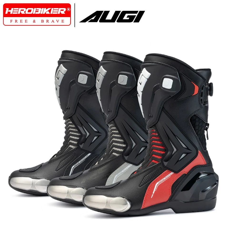 

AUGI Professional Motorcycle Riding Boots Alloy Wear-resistant Anti-drop Long Boots Road Track Protective Shoes Motocross Shoes