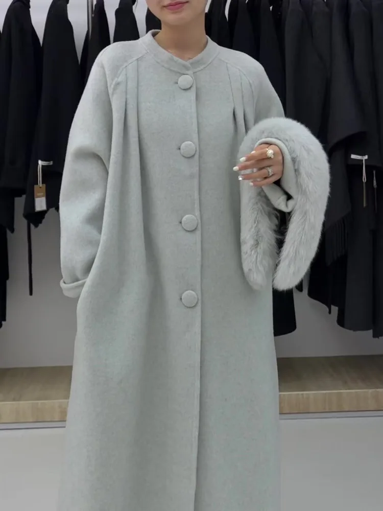 ZMEENNA Damen Wollmantel Luxus Kunstpelzkragen Einreiher Langer Mantel Eleganter Winter Warme Oberbekleidung ZM4536