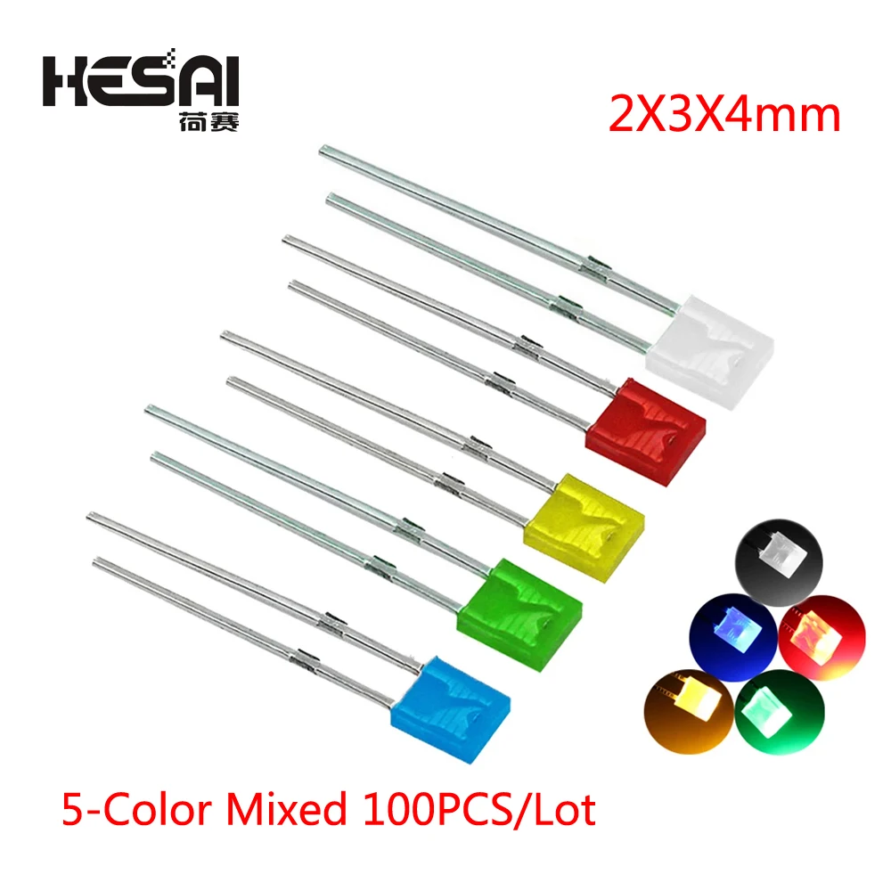 2x5x7 2x3x4 kwadratowe 5-kolorowe mieszane krótkie nogi-dioda emitująca LED w linii koraliki do lampy Diy zestaw rozproszone