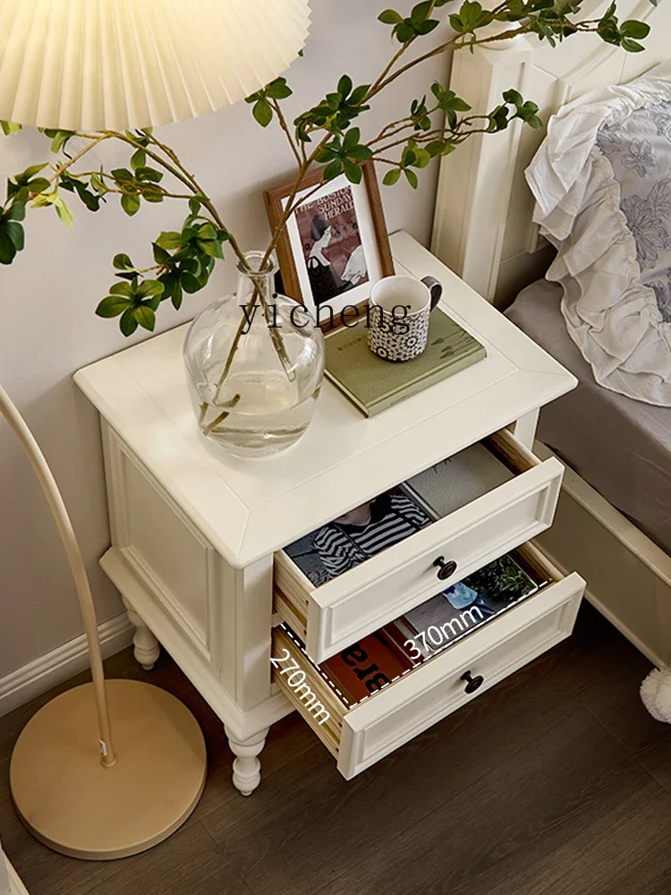 GZ-10 Solid Wood Bedside Table White Drawer Storage Cabinet Modern Minimalist Side Table