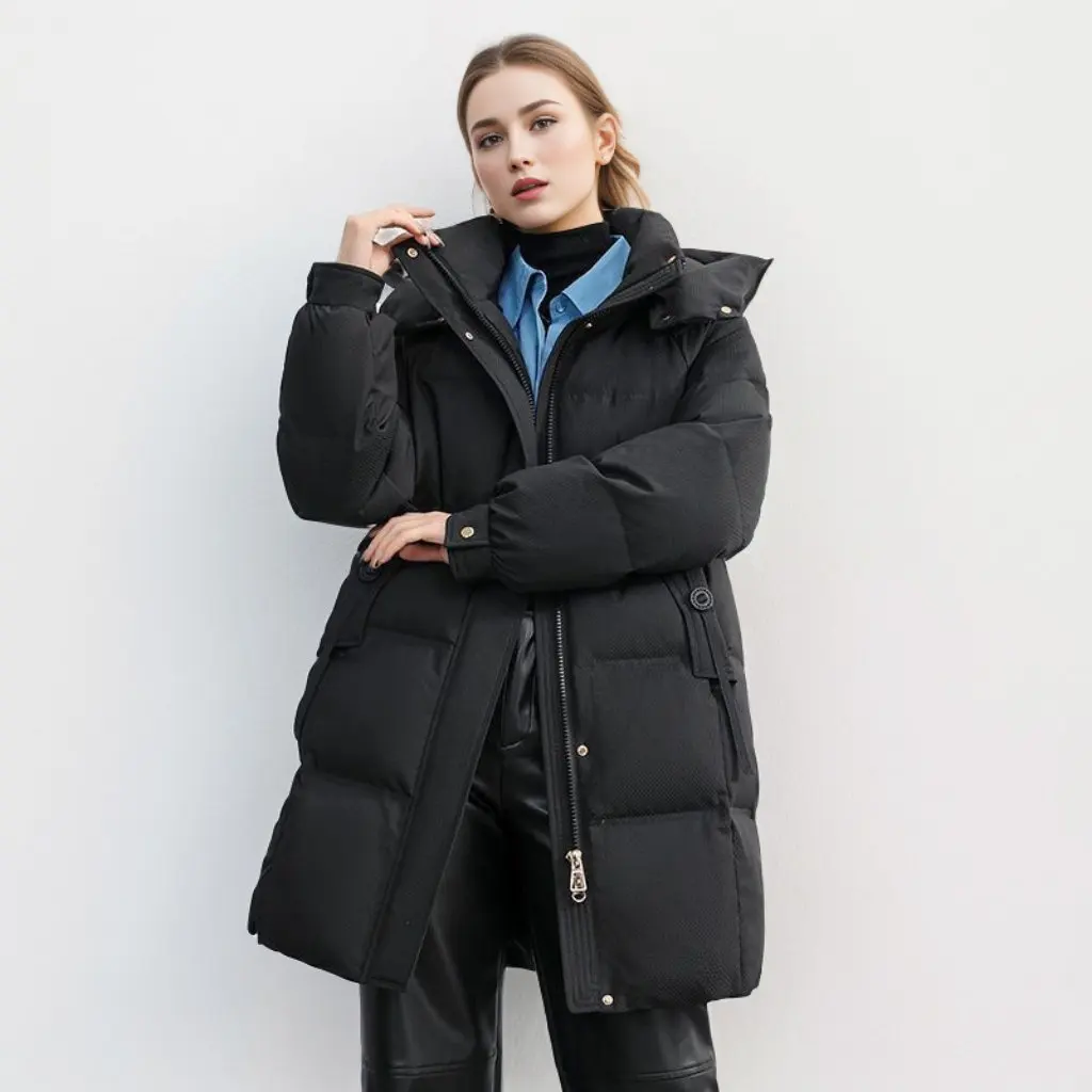 

Women's High-End down Cotton-Padded Jacket Long Hooded Warm Coat Winter Loose Fit New Style