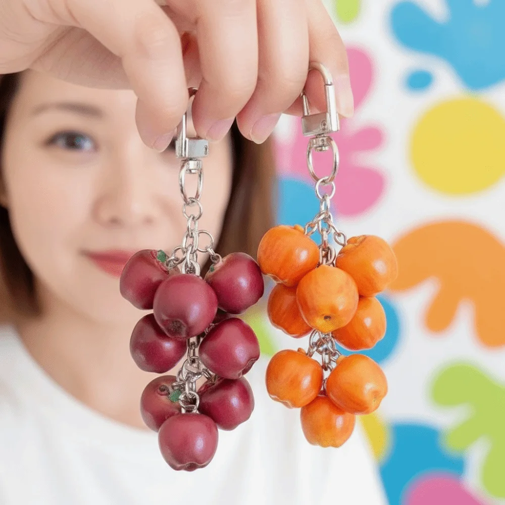 Realistic 3D Red Fruit Key Chain Handmade Style Vibrant Colors Berry Bag Charm Chunky Beads Whimsical Design Resin Key Ring