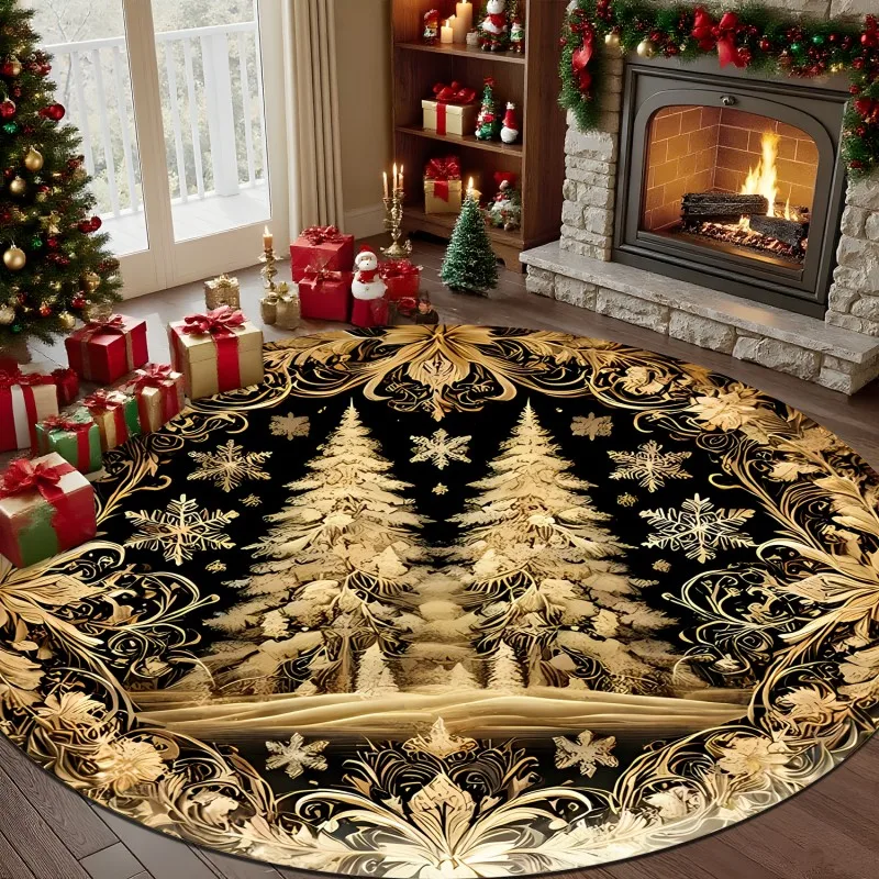 Nordic Christmas Round Rug White Reindeer Snowflake Circular Carpet for  Minimalist Christmas Tree  Mat Floor Mat