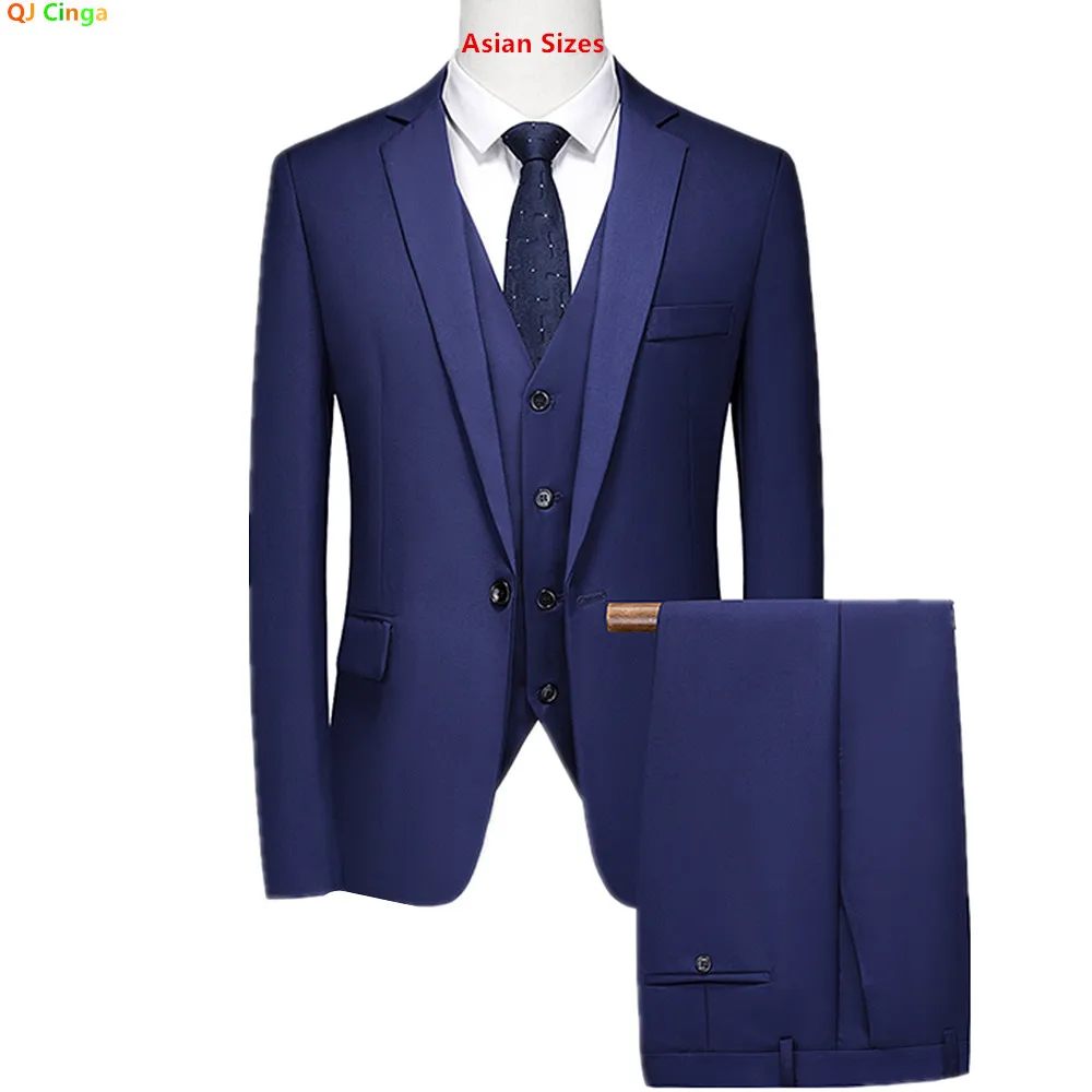 

2026 Men's Lightweight Blue Three-Piece Suit Set—Featuring A Slim-fit Jacket and Vest in Asian Sizes, Paired with Matching Pants