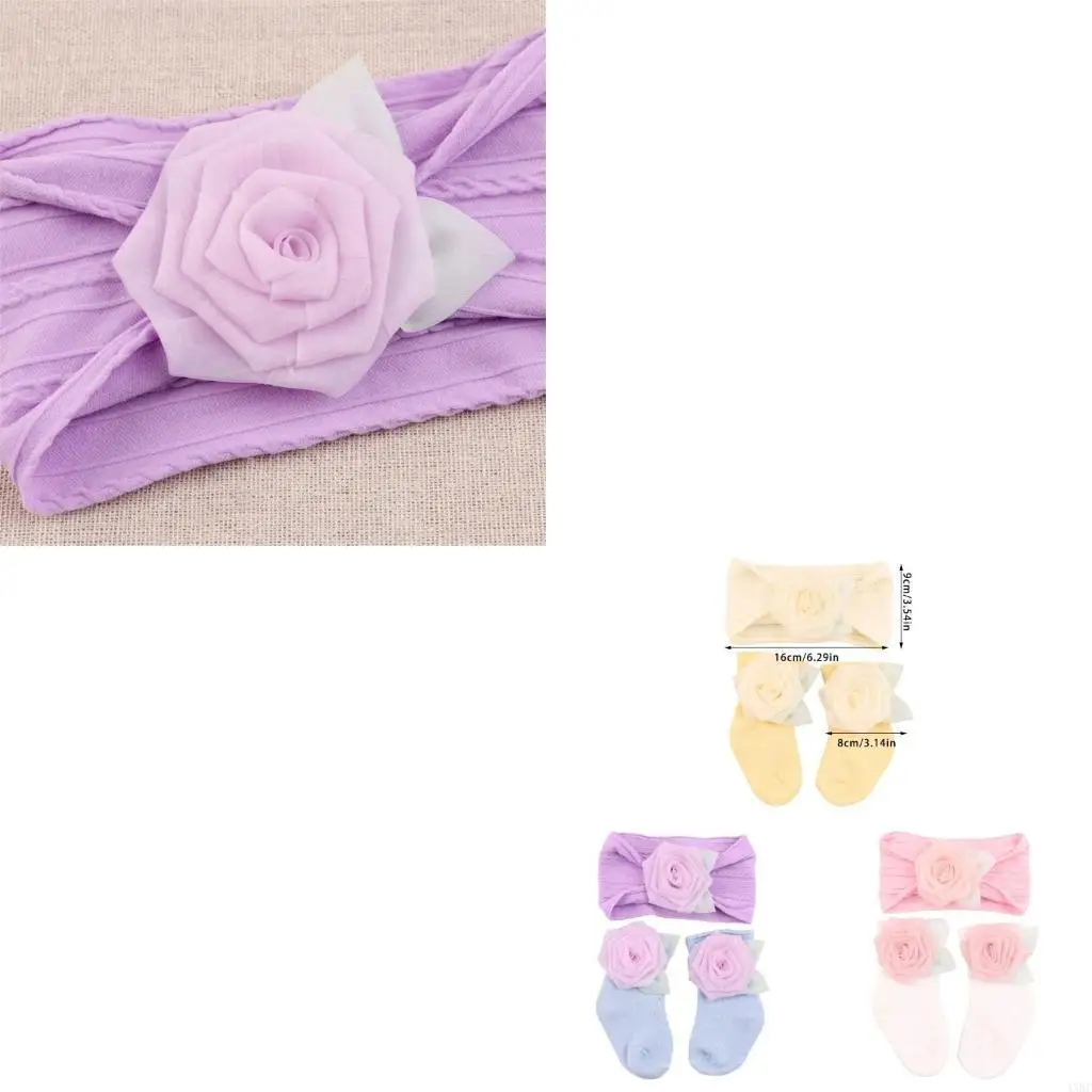

Infant Headband & Socks Set Newborn Socks & Headwrap Collection Comfortable set 4XBC