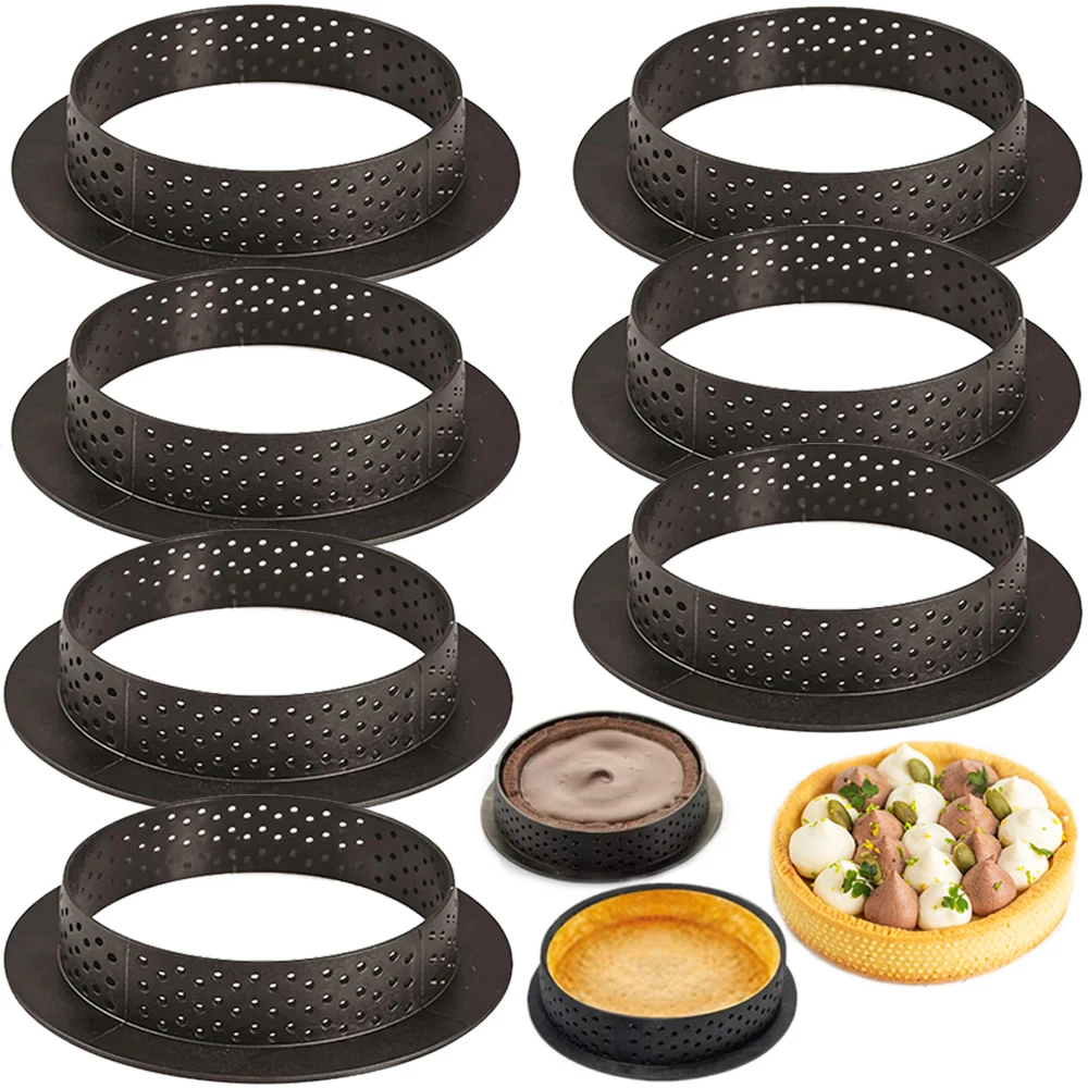

4/6/8/10PCS Tart Ring Perforated Cake Mold Round Mousse Circle Ring French Dessert Bakeware Cutter Pastry DIY Decorating Tools