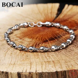 BOCAI S925 Sterling Silver Bracelets for Women Men New Fashion Skull-Head 5mm Beads-chain Argetnum Punk Jewelry