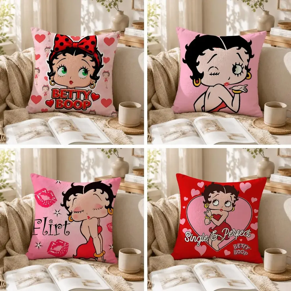B-Betty Boop Anime Cartoon Cushion Cover Natural Linen Organic Fabric Double-Sided Printing Sofa Home Decor Gift Pillow Case
