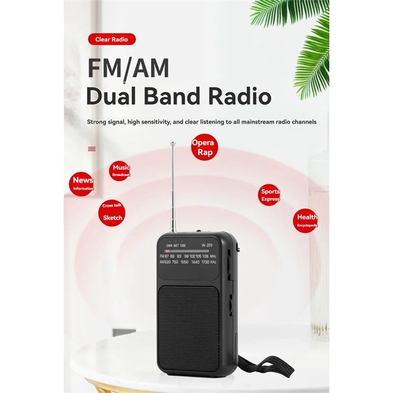 Abmf-rádio portátil de bolso am fm, rádio estéreo de 2 bandas, antena telescópica operada por rádio com entrada para fone de ouvido de 3.5mm