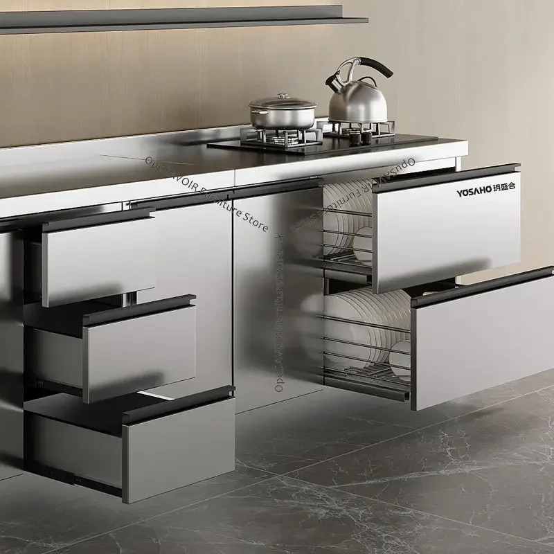 91N Multifunctional 304 Stainless Steel Cabinet Kitchen Wall Cabinet Combination Dish Cabinet Integrated Stove Sink Base JT40