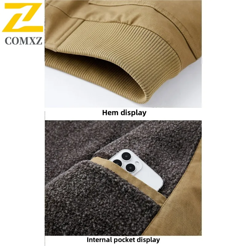 COMXZ 2025 الرجال صوف مبطن سميكة رفض طوق سترة الشتاء منتصف العمر عادية الحد الأدنى معطف القطن الدافئ