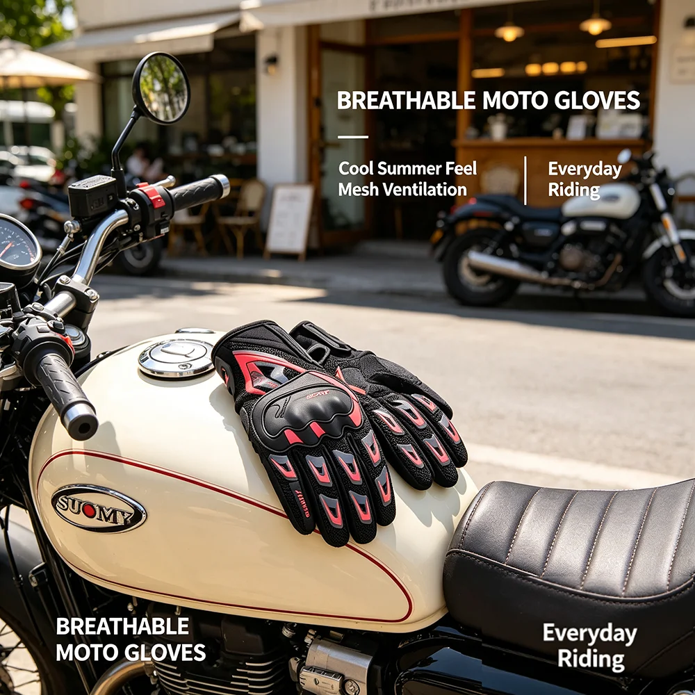 suomy-レディース-サマー-フルフィンガー-バイクグローブ。通気性があり、タッチスクリーン対応。レーシングやモトクロスに最適な女性・女の子向けアクセサリー。