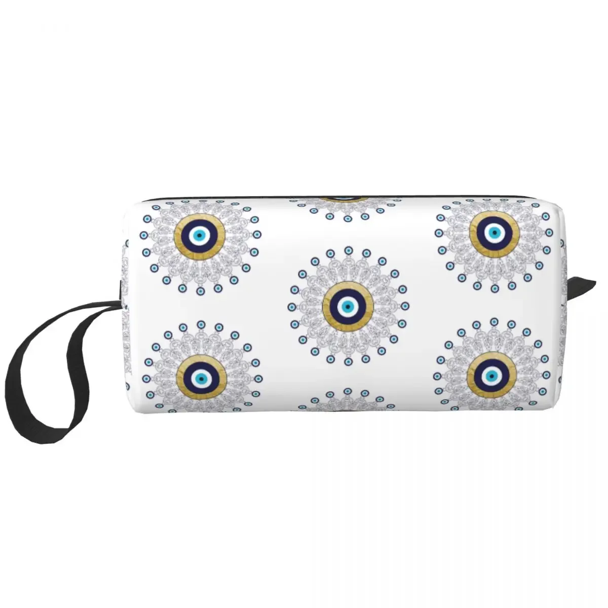 Travel Evil Eye Mandala In Gold And Blue Toiletry Bag Cute Lucky Charm Amulet Cosmetic Makeup Beauty Storage Dopp Kit Case