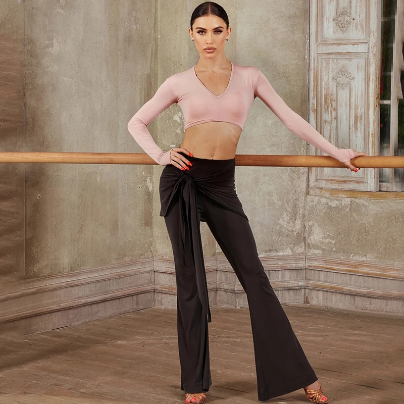 Neues Design Latin Flared Pants Damen hohe Taille moderne Tanzhose Erwachsene Ballsaal Tanzhose Praxis tragen sl10790