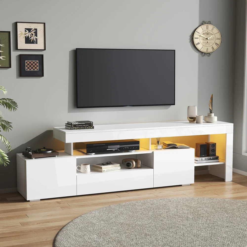 Mobile TV moderno Lowboard LED lucido – 192*37*53 cm, con armadietti e cassettiera, adatto a 85 pollici, pratico soggiorno