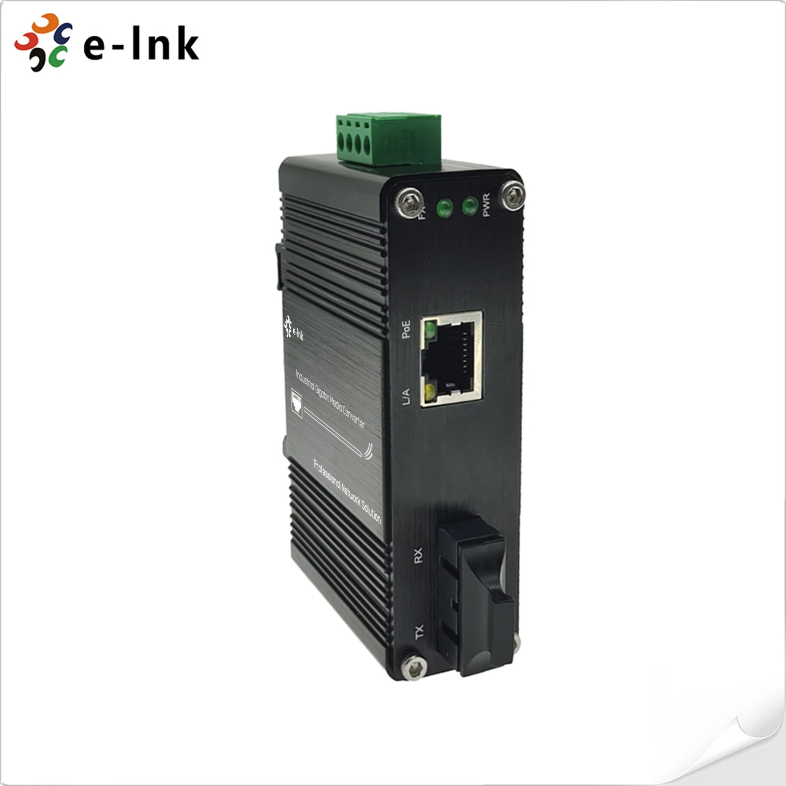 E-link Mini Industrial 100BASE-FX to 10/100BASE-T 30W PoE+ Media Converter LNK-IMC1100P-20