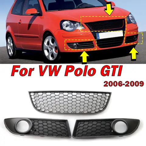 For VW Polo GTI 2006-2009 Car Left Right Front Lower Bumper Fog Light Grilles Center Grill Vent Grille Accessories 6Q0853666G