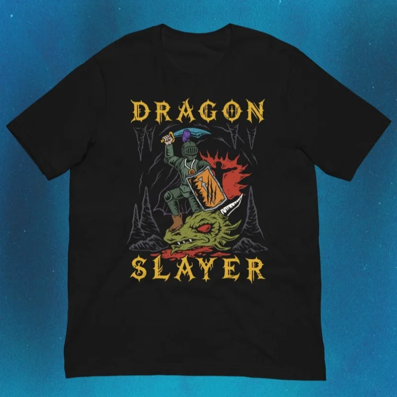 Old School Runescape OSRS Dragon Slayer T‑Shirt Unisex Tee Vintage Retro Short Sleeve Tops Fantasy Game Art Design for Men Women