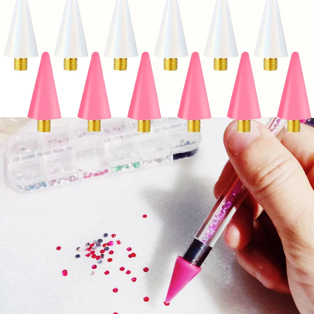 1/5Pcs White/Pink Nail Dotting Wax Pen Replaceable Tip Drilling Bead Rhinestone Gem Picker Self-adhesive Manicure Dotting Pen *#