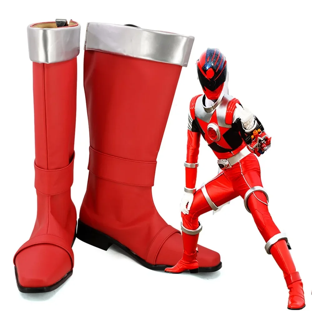 Uchu Sentai Kyuranger Space Squadron Nine Ranger Kyu Red Cosplay Boots Red Shoes Custom Made Any Size