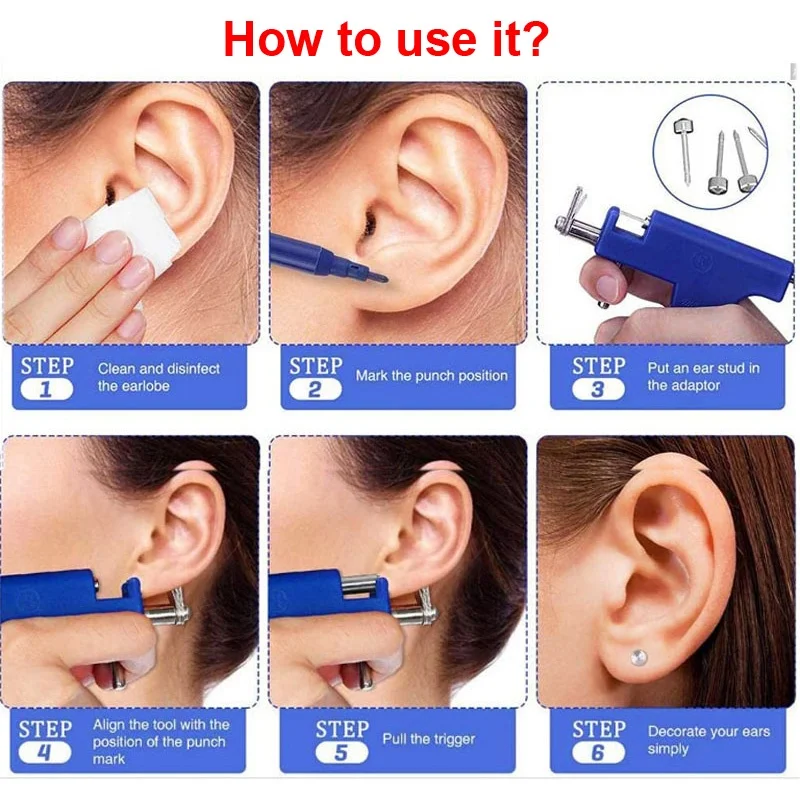 Professional Ear Piercing Gun Kit with 98pcs Stainless Steel Ear Studs-Safety Gun Piercing image 5