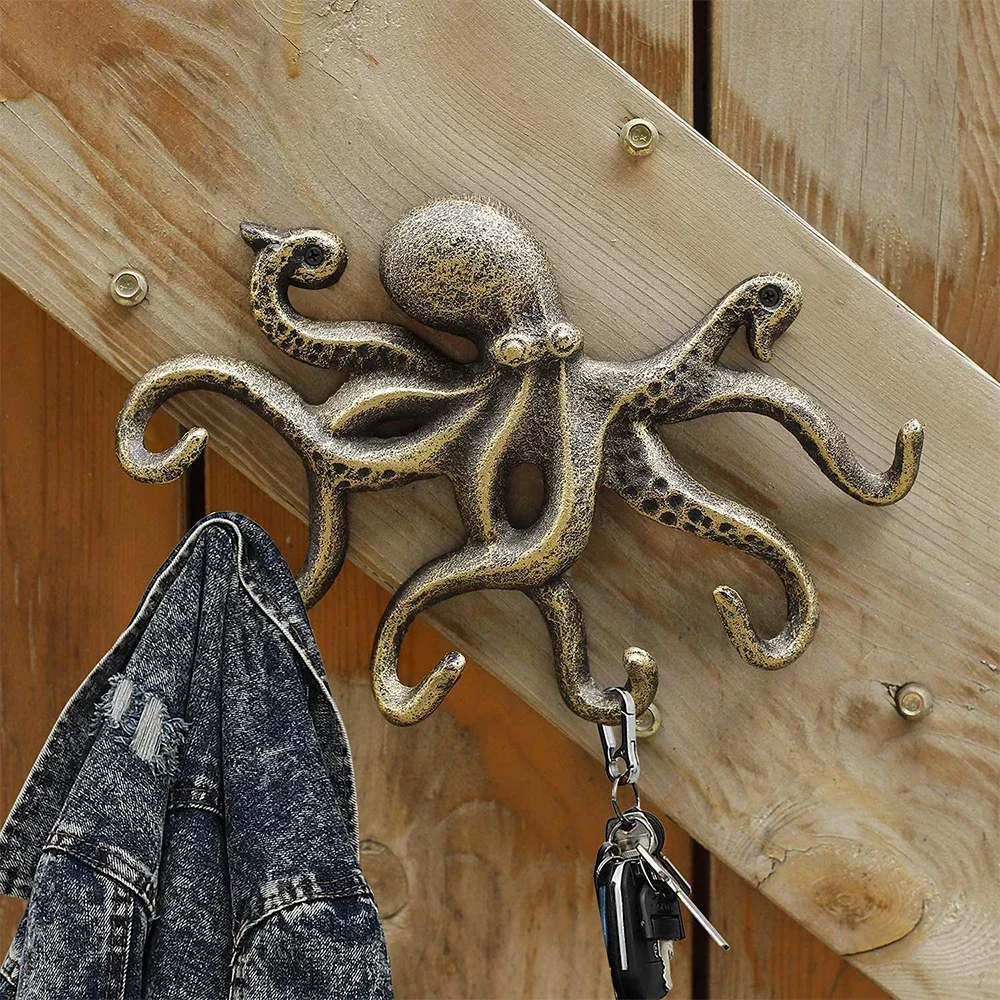 Octopus Wall Hooks Coat Racks Nautical Theme Key Hooks Towel Hanger Jacket Holder Necklace Jewelry Holder Belt Backpack Hanger