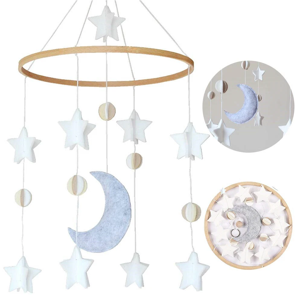 Baby Crib Dream Catcher Mobile Stars Moon Wind Chime Felt Hanging Dreamcatcher Nursery Carousel Rattles Bedroom Decoration