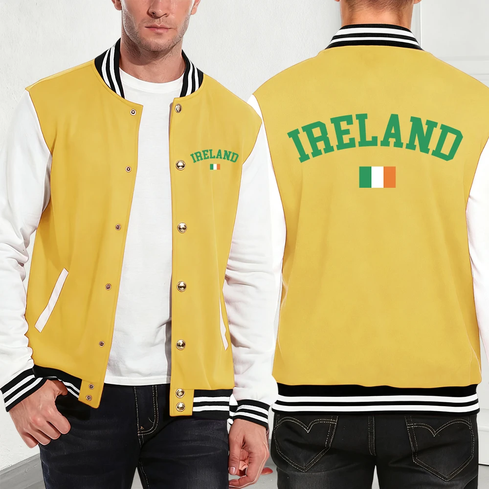 

Ireland Text With Flag Printing Cotton Baseball Jersey Mens Winter Thermal Coats Casual Pocket Jackets Trend Male Streetwear