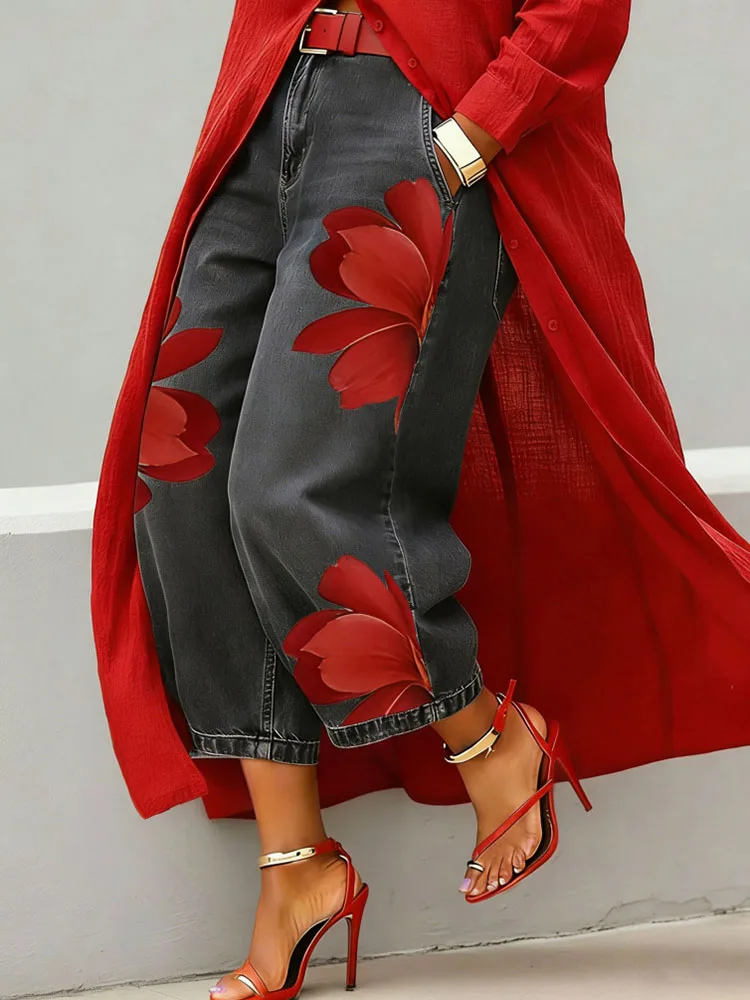 Office Lady Chic Loose All Season Pants Elegant Women Straight Printing Patchwork Pants Outdoor Casual Long Pants 2026 Trousers