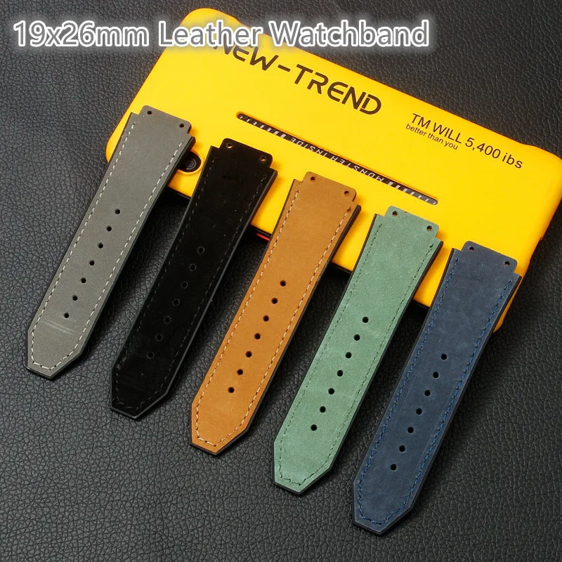 Convex Interface Silicone Men Watchband 26x19mm Genuine Leather Watch Strap For Hublot Classic Fusion Big Bang Series Frosting